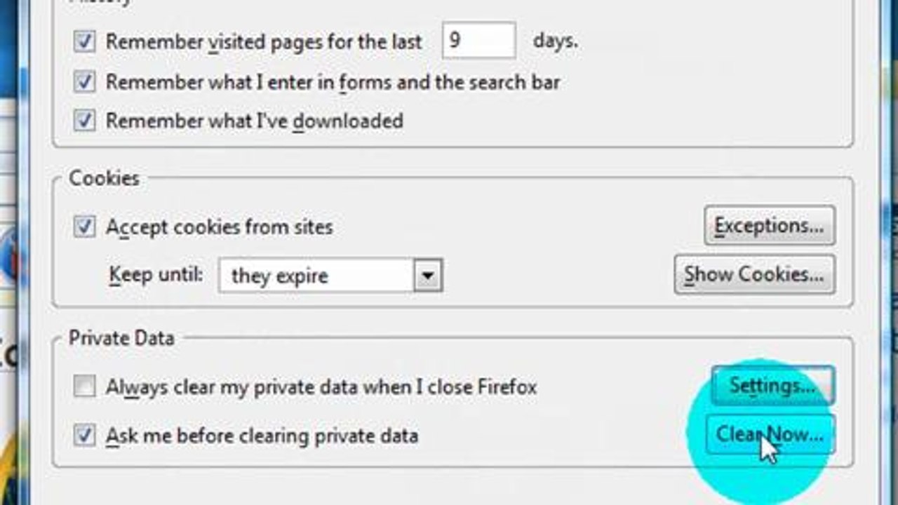 Clean private data in Firefox