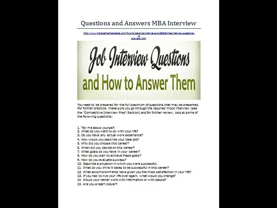 Questions and Answers MBA Interview