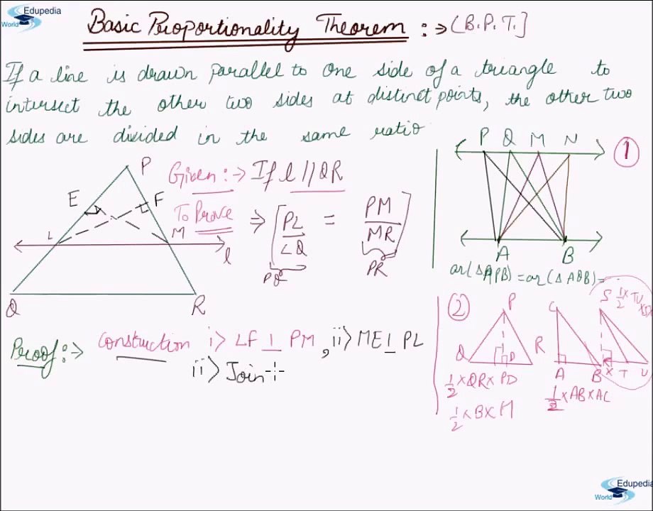 BPT (Basic Proportionality Theorem) with Proof Proof of BPT