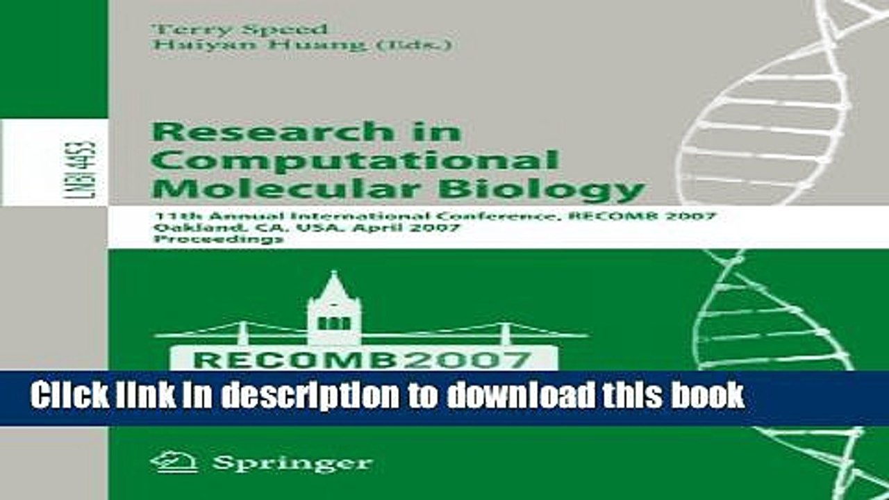 Read Research in Computational Molecular Biology: 11th Annunal International Conference, RECOMB