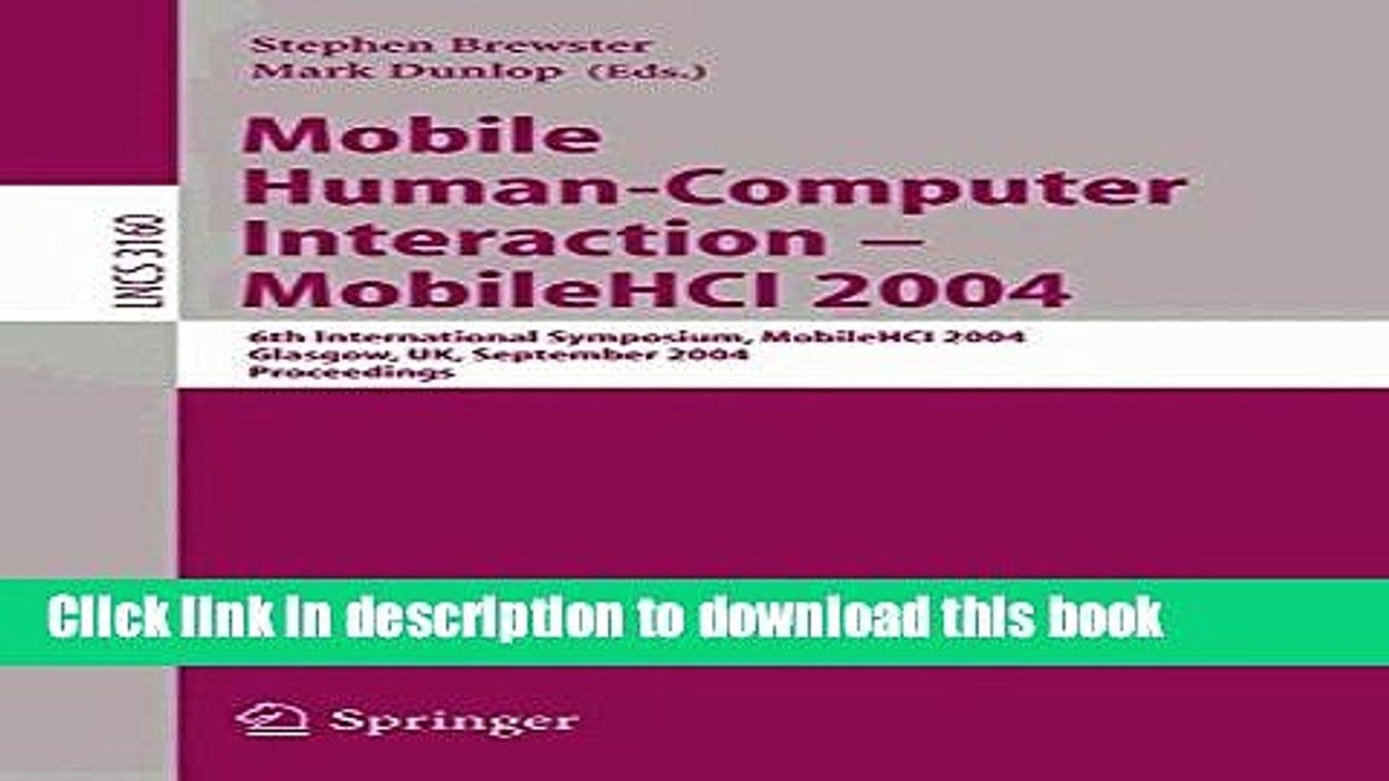 Read Mobile Human-Computer Interaction - Mobile HCI 2004: 6th International Symposium, Glasgow,