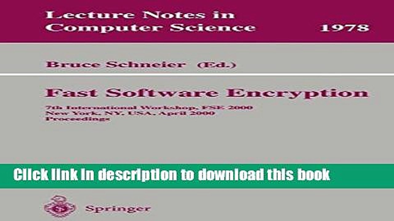 Ebook Fast Software Encryption: 7th International Workshop, FSE 2000, New York, NY, USA, April