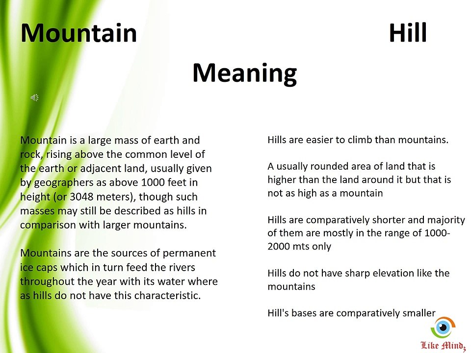 Difference Between - Mountain and Hill