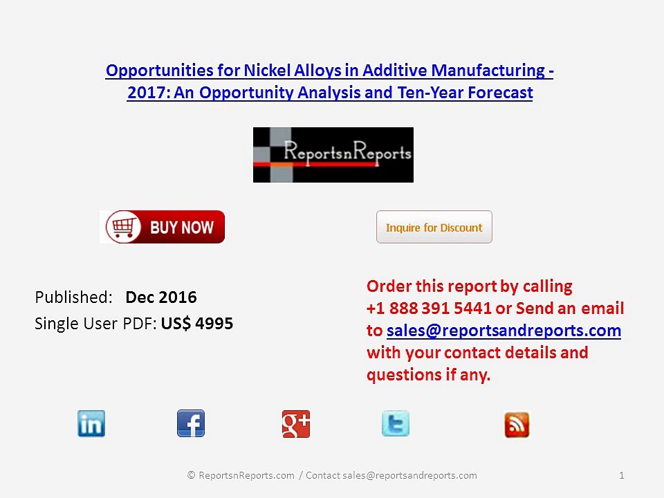 Opportunities for Nickel Alloys in Additive Manufacturing 2017