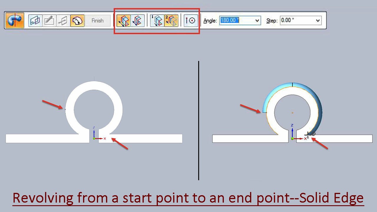Revolving from a start point to an end point--Solid Edge