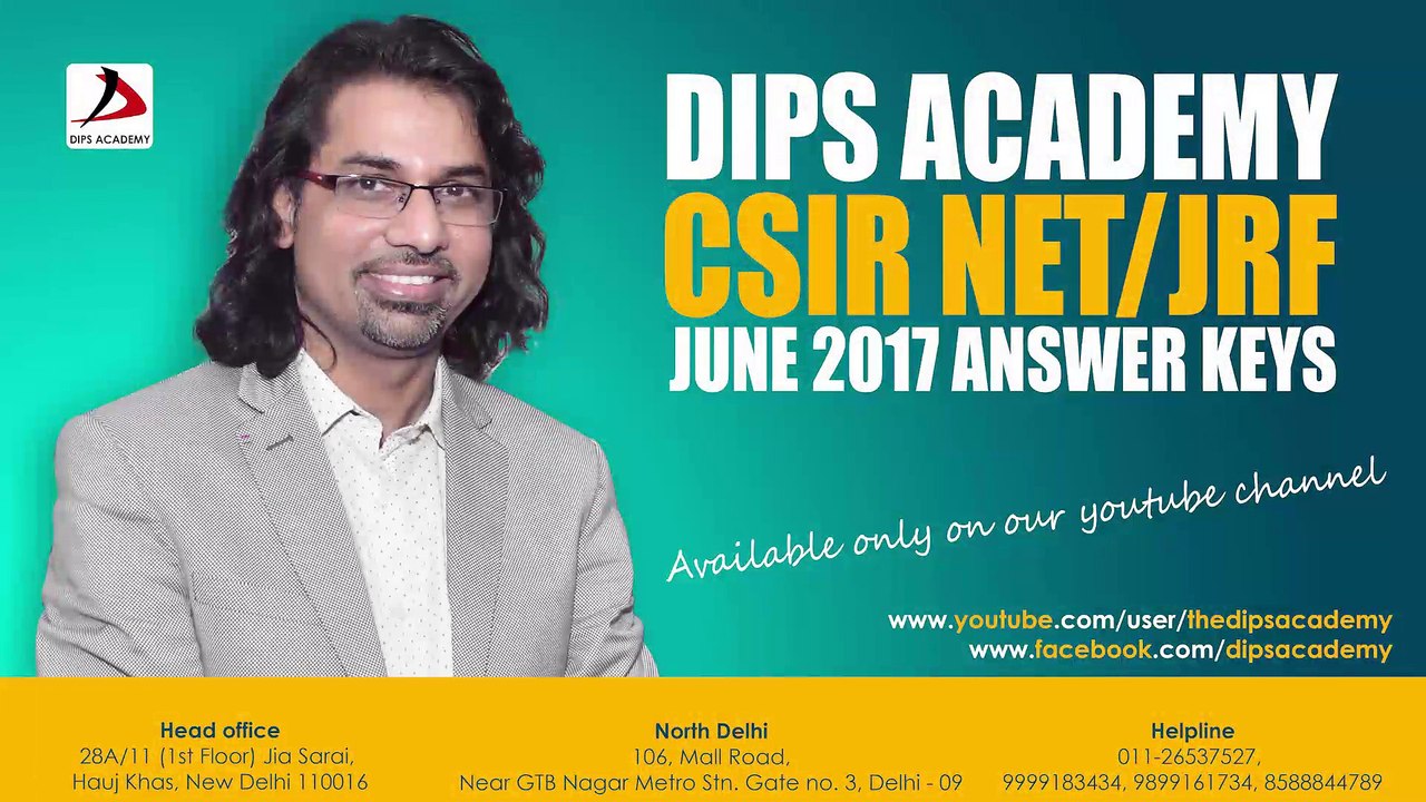 CSIR NET June 2017 Answer key video Booklet B Que No.37 by Dubey Sir (Dips Academy)