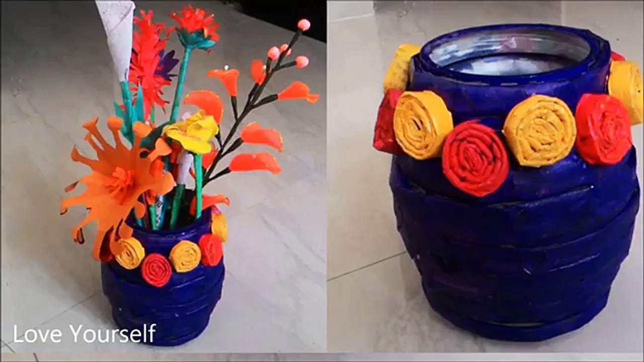 How to make newspaper flower vase | DIY newspaper crafts
