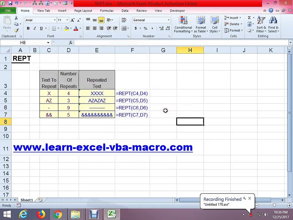 REPT Function In Excel