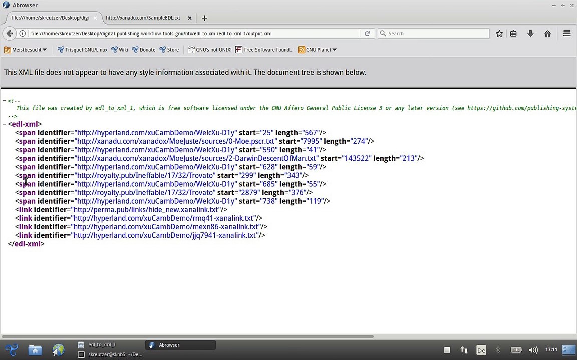 Hypertext Components: Edit Decision List (EDL) to XML