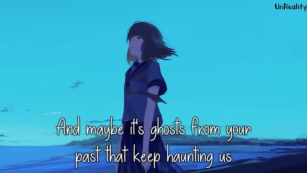 Nightcore Blue Lyrics on screen