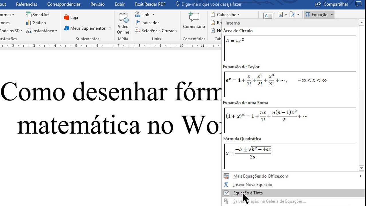 Como desenhar fórmulas matemáticas no Word 2016