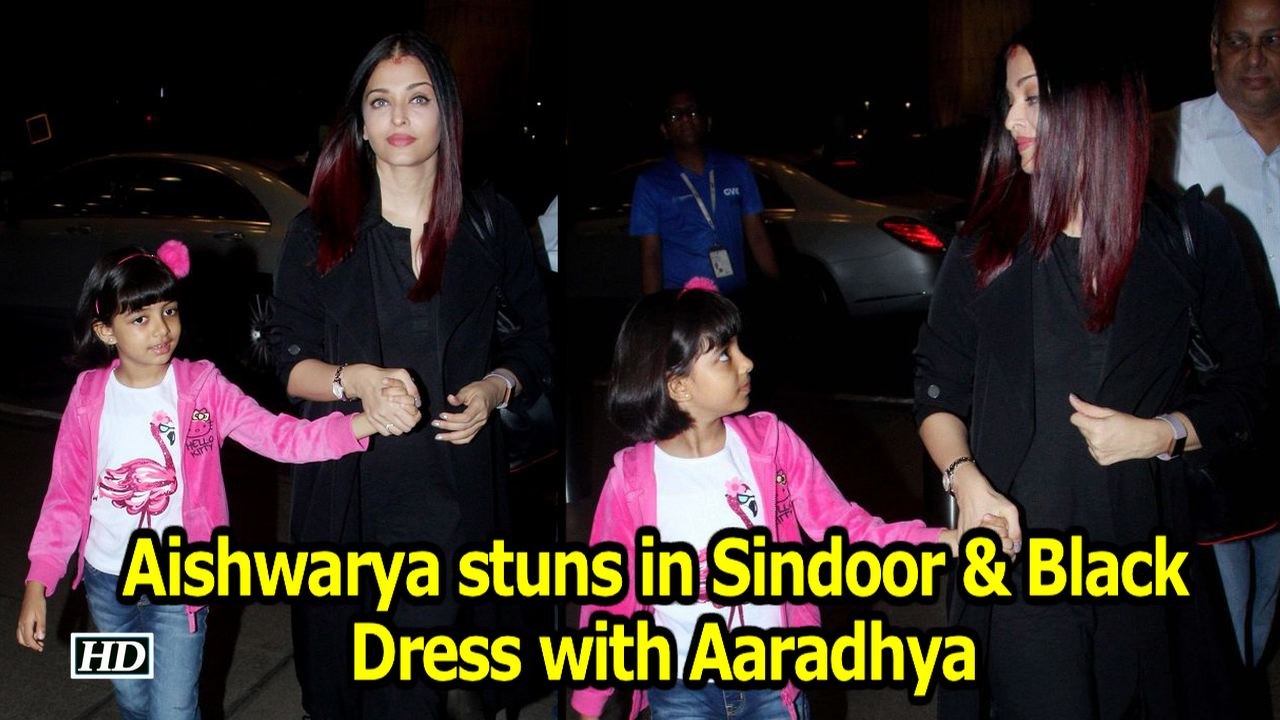Aishwarya stuns in Sindoor and Black Dress with Aaradhya