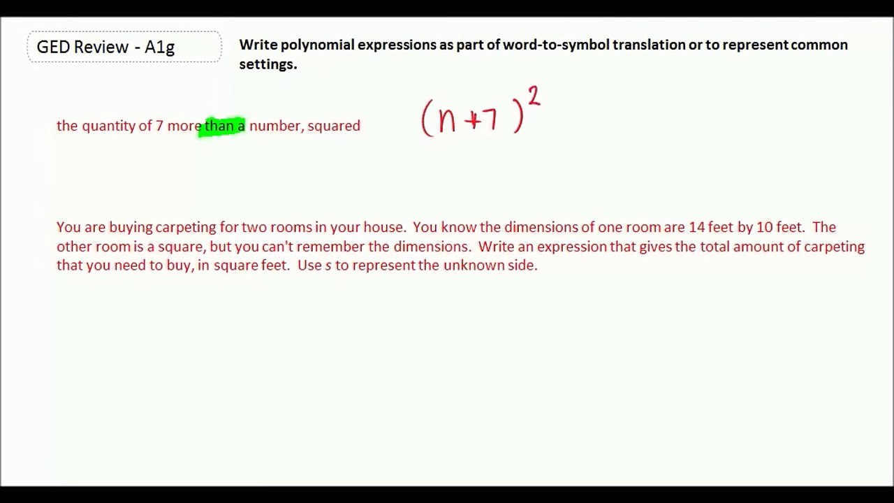 GED Study Guide Math  Solving Linear Expressions Part 7