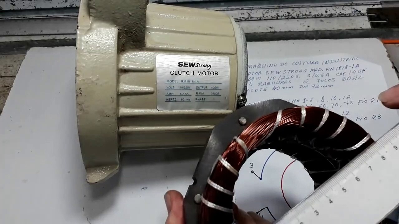 Esquema e dados motor maquina de costura industrial