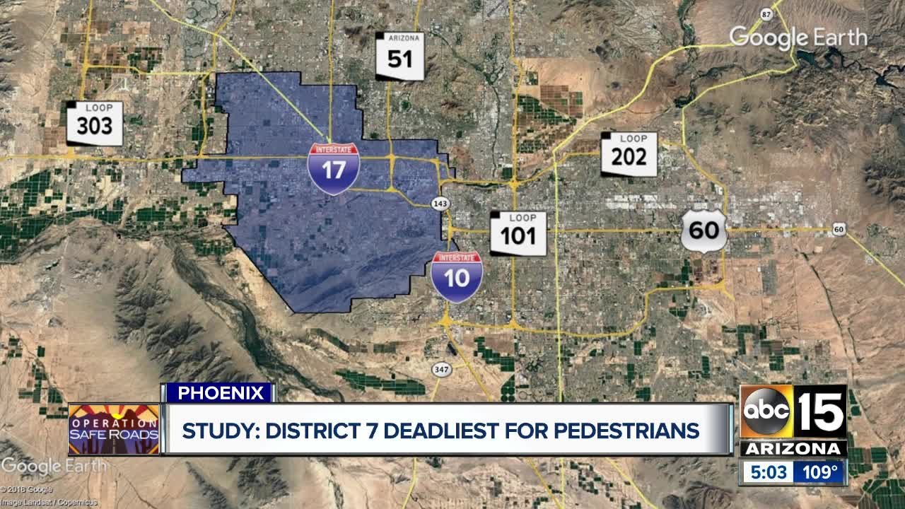 Which district in Arizona is the deadliest for pedestrians?