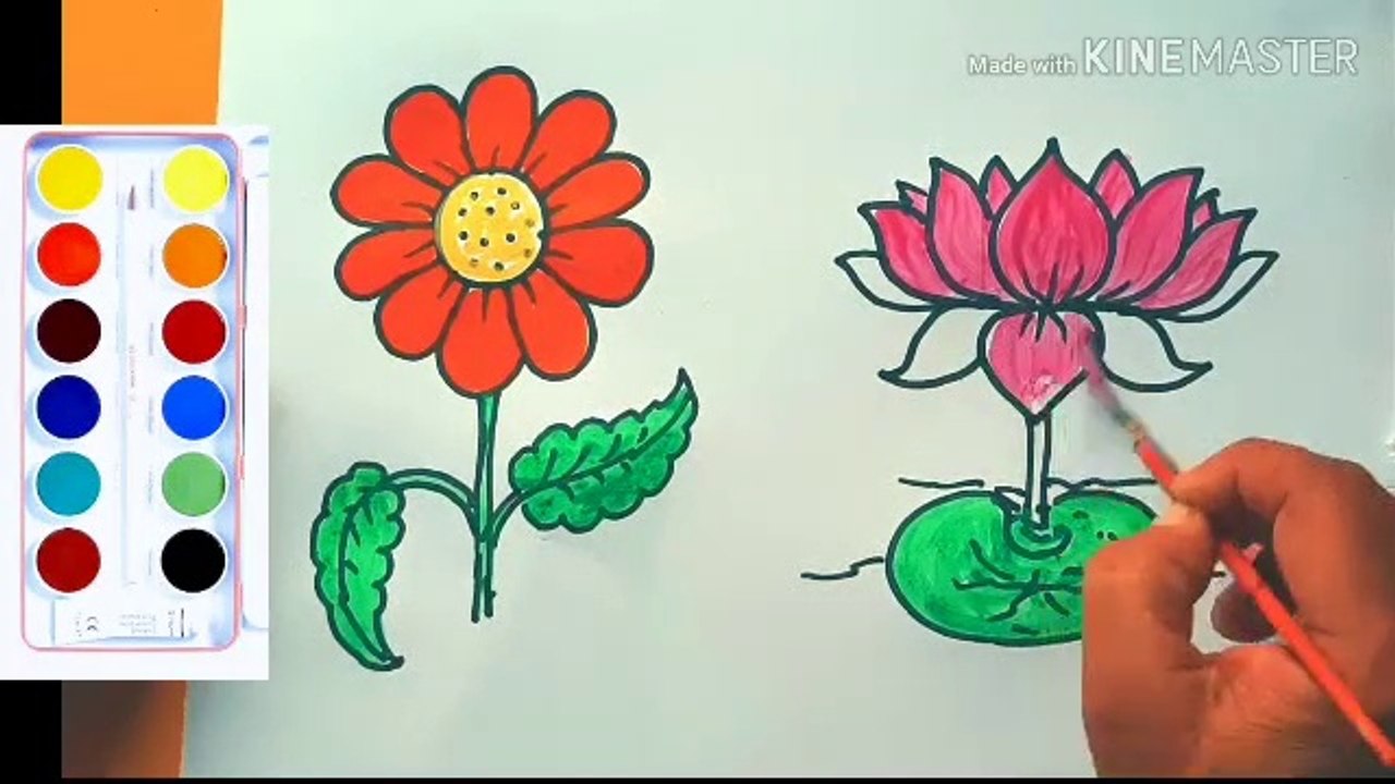 Beautiful flowers painting for kids / fundamental drawing for kids