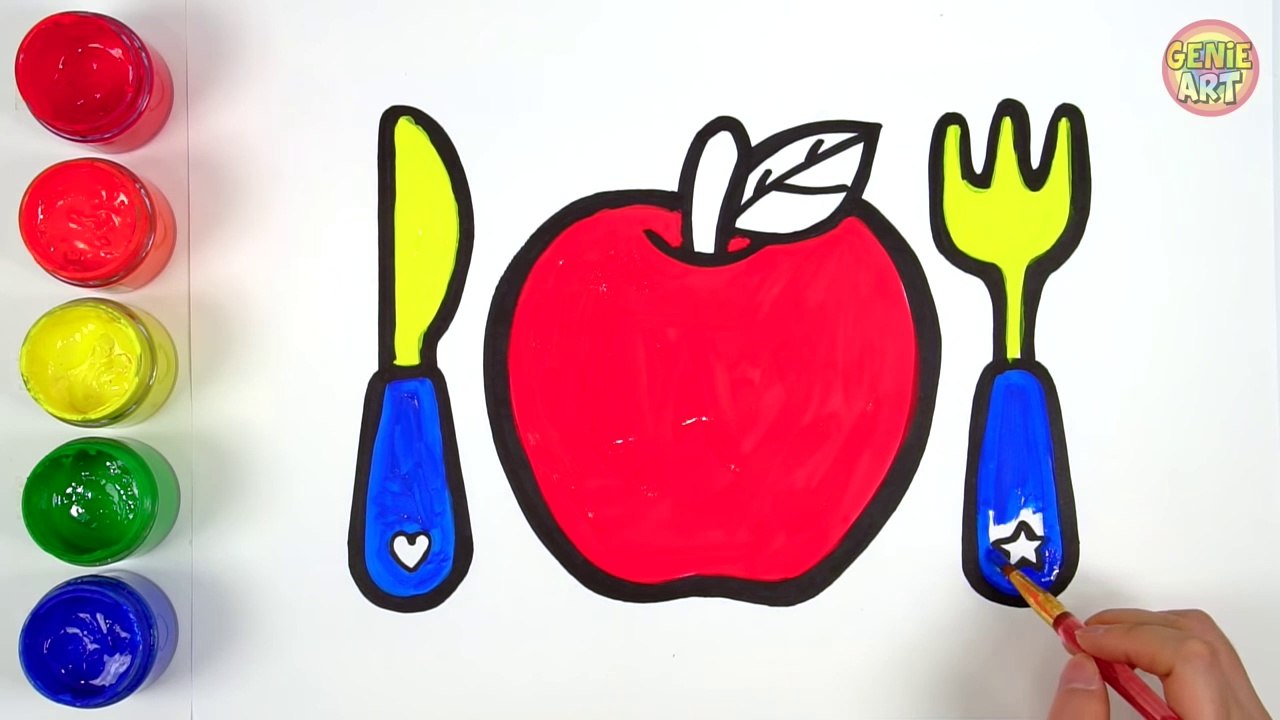 Let's learn to glitter Cutlery drawing and coloring for kids - GENiEART