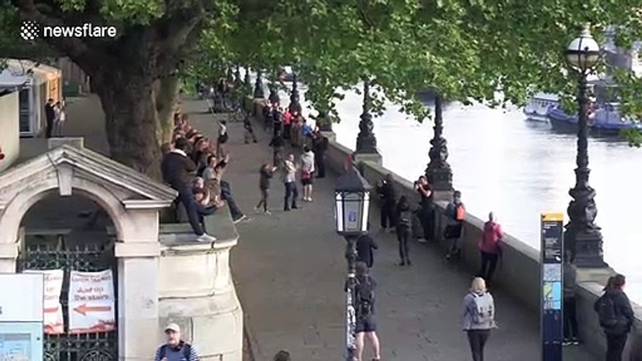 Police, public and NHS staff take part in first May 'Clap for our Carers' on Westminster Bridge
