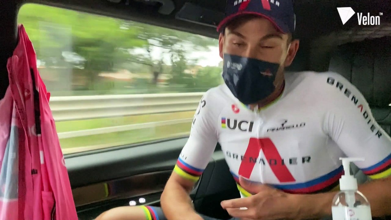 Filippo Ganna celebrates Giro d'Italia Stage 1 win