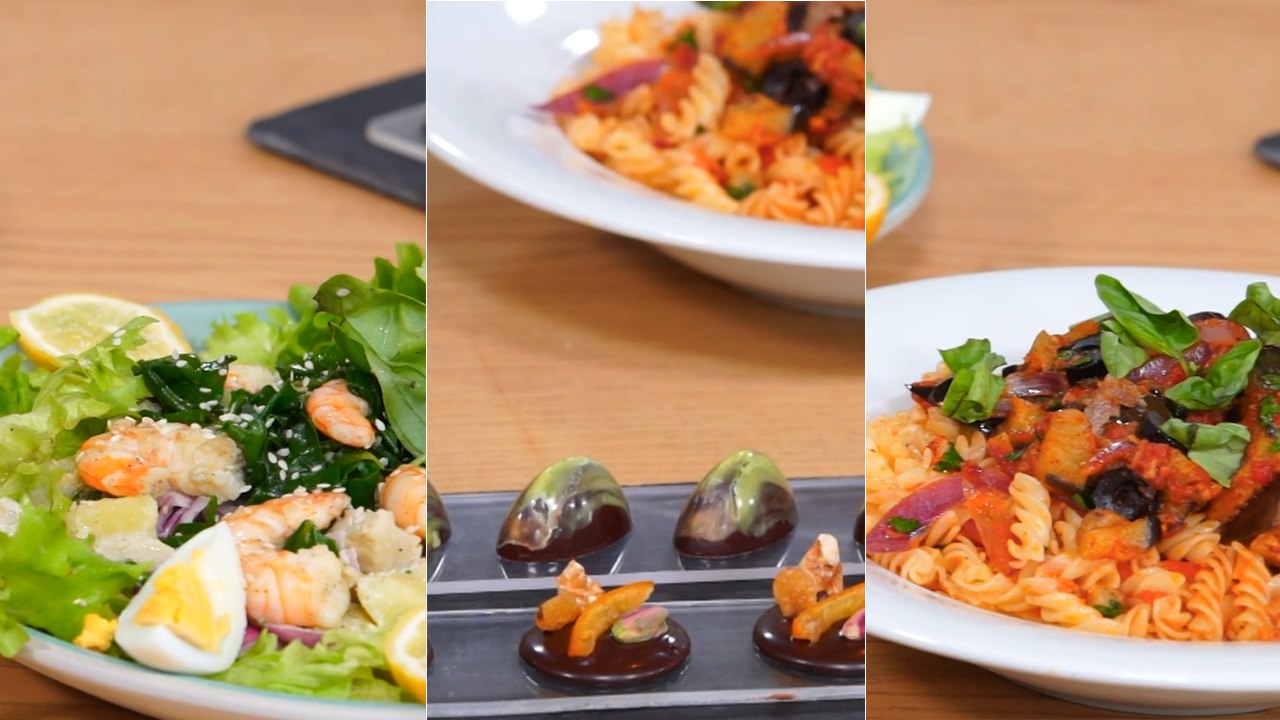 Pâte aubergine anchois, salade, Bonbons chocolat - Koujinet Elyoum m3a mlaek 04 EP 19