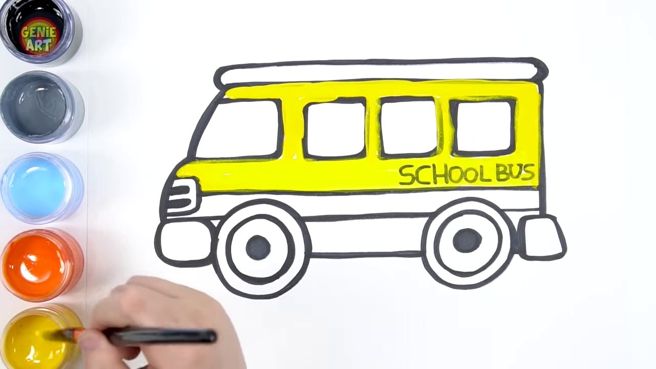 Let's learn to glitter School Bus drawing and coloring - GENiEART