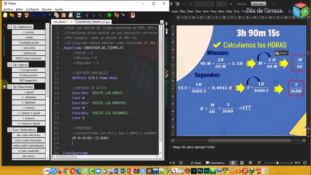 ✅ PSEINT y DFD - ALGORITMO PARA CONVERTIR HORA MINUTOS Y SEGUNDOS A UNA EXPRESION CORRECTA (TRUNC)
