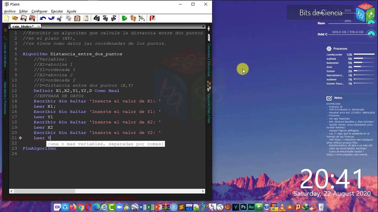 ✅ PSEINT PSEUDOCODIGO - ALGORITMO PARA CALCULAR LA DISTANCIA ENTRE DOS PUNTOS DE UN RECTA