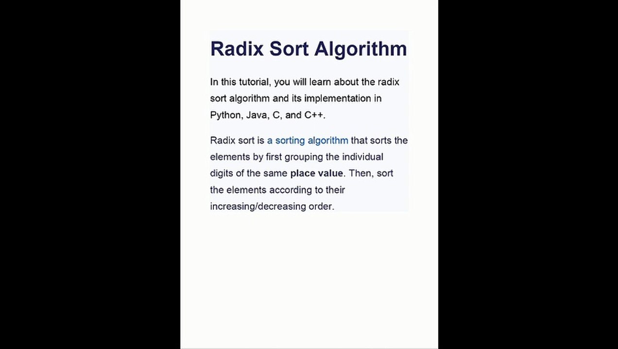 Python demo - Radix Sort Algorithm explained, Also programiz teaches javascript too...