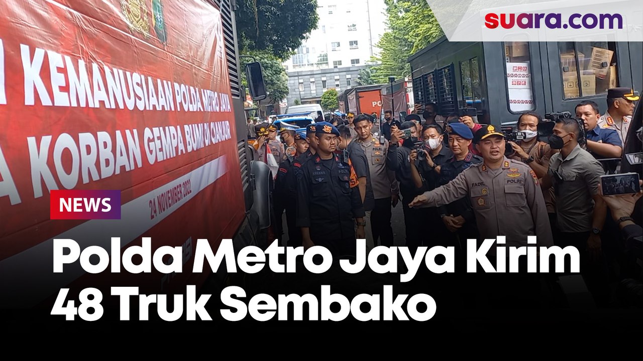 Polda Metro Jaya Kirim Bantuan 48 Truk Berisi Sembako hingga Perlengkapan Ibadah ke Cianjur 