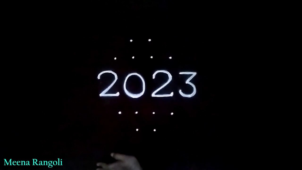 Flower Rangoli design for New year 2023 - 2023 New year Kolam - 2023 New year Muggulu