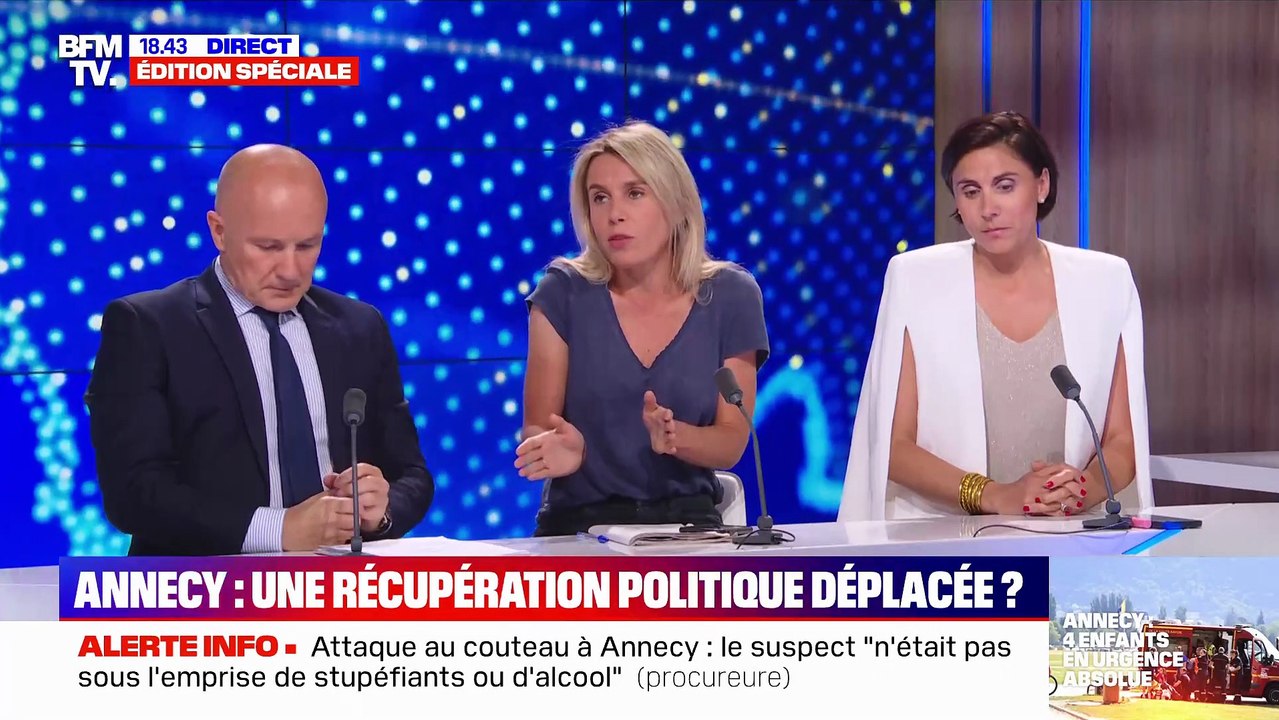 Annecy - Accusée par une journaliste de BFM TV de ne pas respecter "de temps de décence", Laure Lavalette députée RN lui rétorque : "Et vous croyez que c'est décent de passer en boucle les images de l'attaque ?"