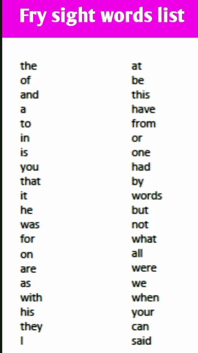 List of fry sight words !! sight words kindergarten !!sight words#shortfeed #feedshorts #shorts
