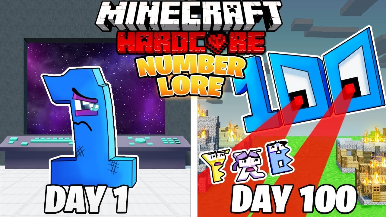 I Survived 100 DAYS as NUMBER LORE in HARDCORE Minecraft!