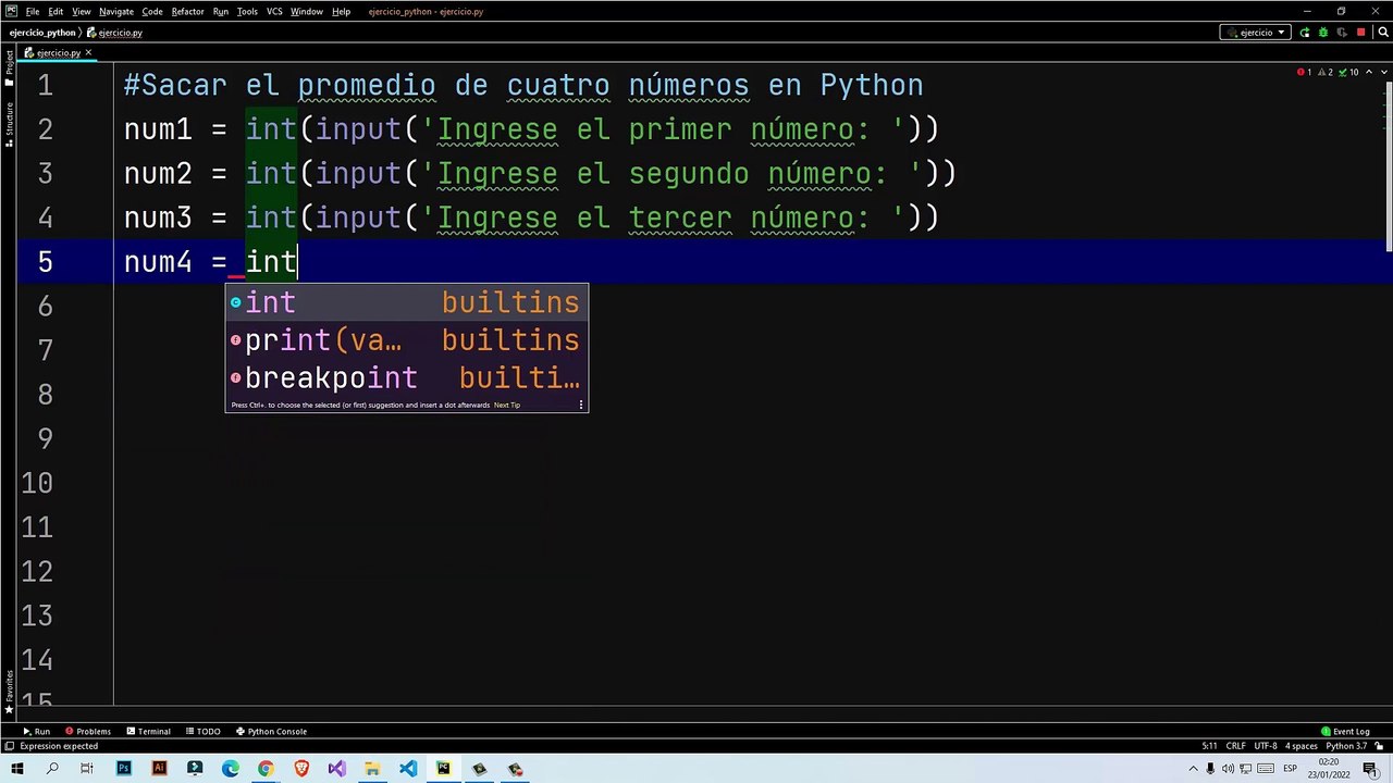 Sacar el promedio de cuatro números en Python