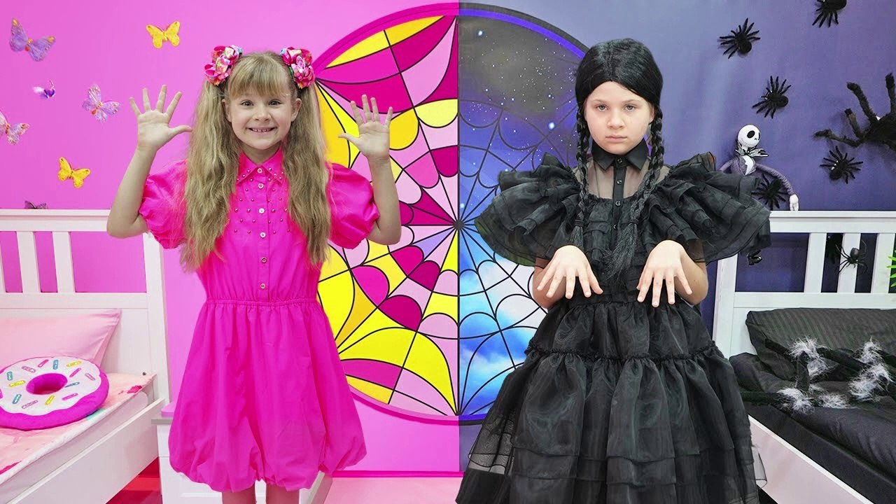 Diana play Pink vs. Black Challenge with Wednesday