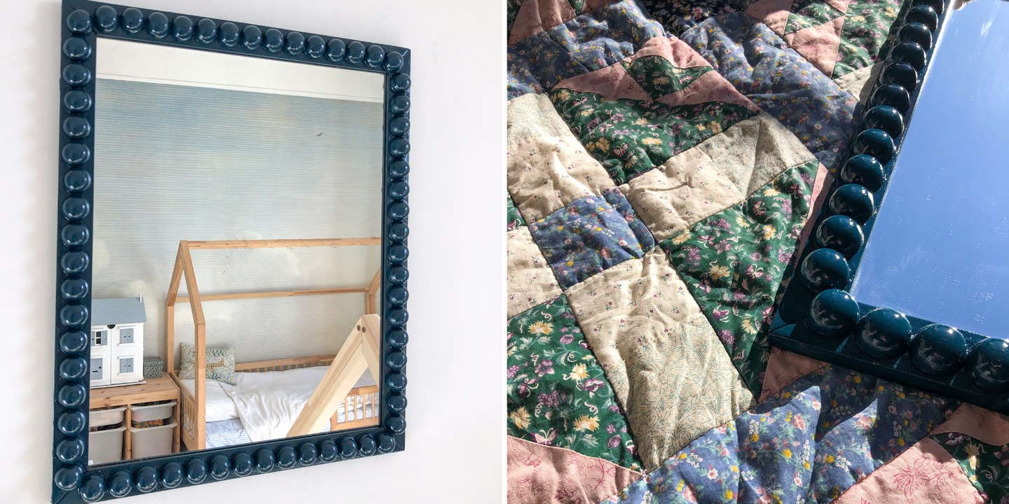 Customiser un miroir avec des boules en bois