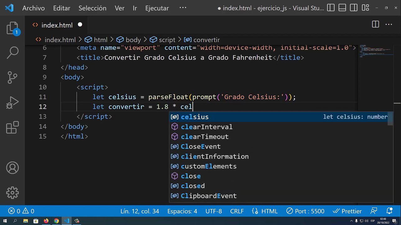 Convertir Grado Celsius a Grado Fahrenheit en JavaScript