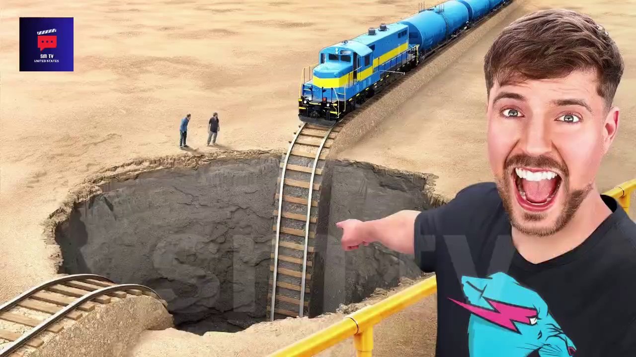 Train vs giant pit | Mr Beast