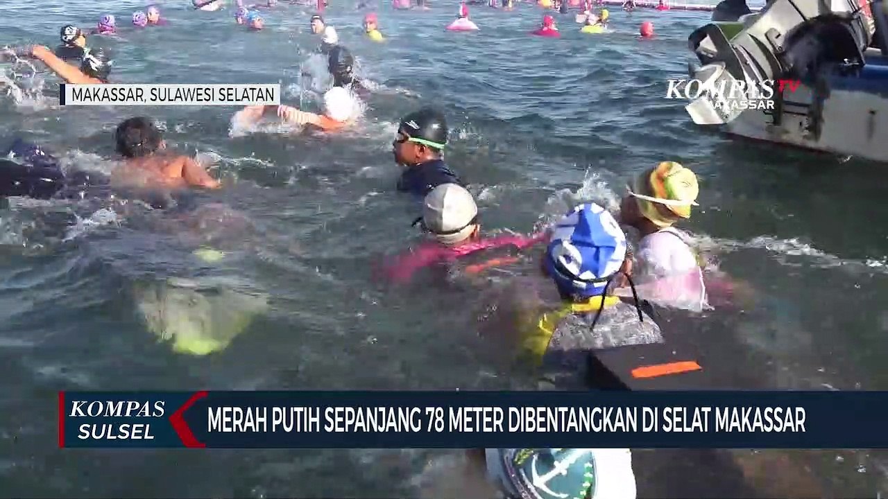 Merah Putih Sepanjang 78 Meter Dibentangkan Di Selat Makassar