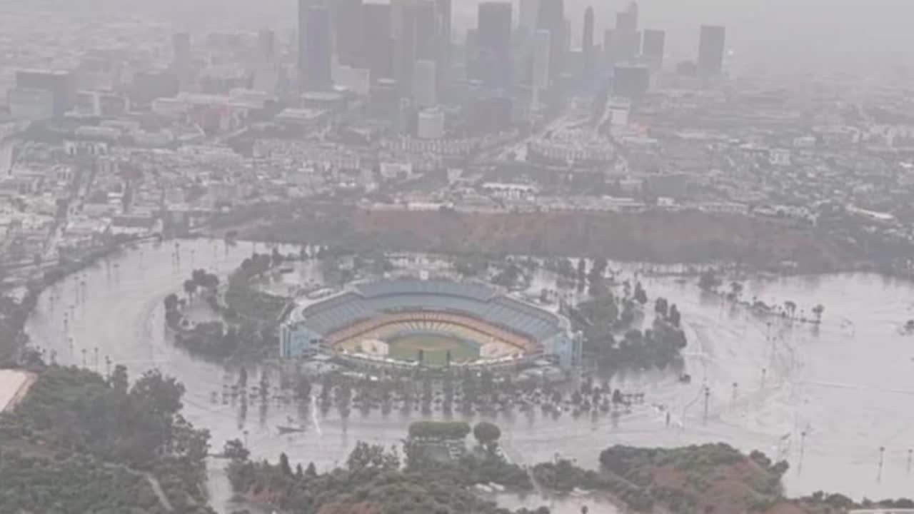 Images of flooded Dodgers Stadium stun LA fans