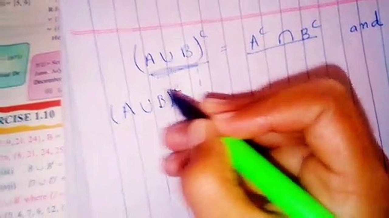 Exercise 1. 10 Class 7 Mathematics / De Morgan's Laws / Union / Intersection  & Subtraction Of Sets