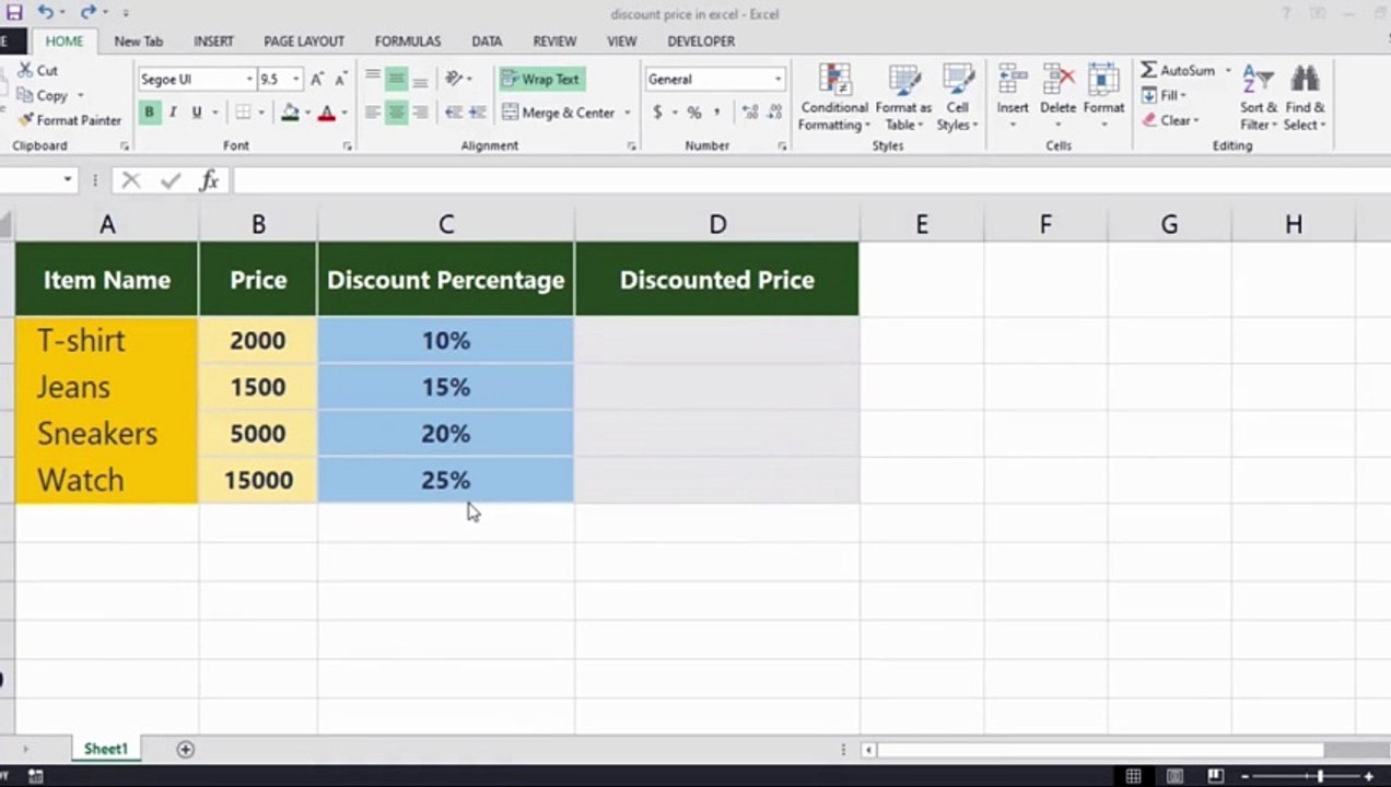 How to calculate discount price in Excel