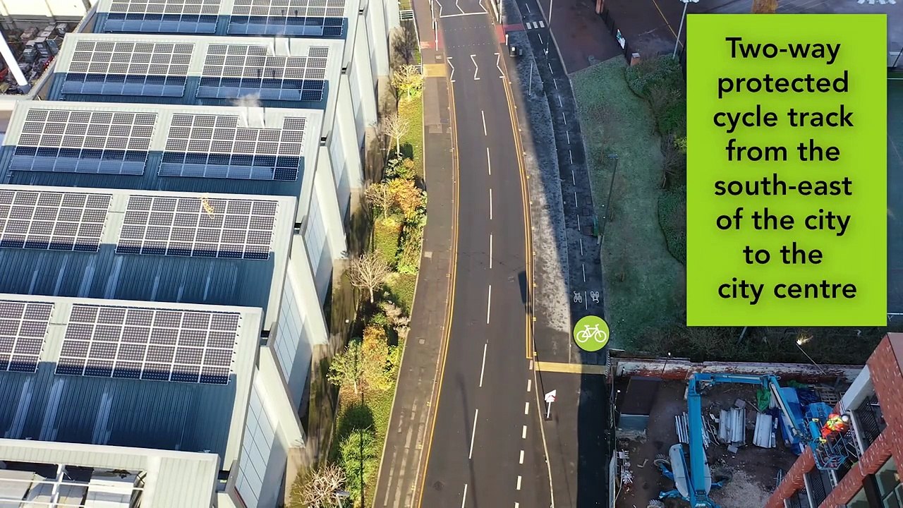 Drone footage of Crown Point Road cycling improvements 2023 (Video by Leeds City Council)