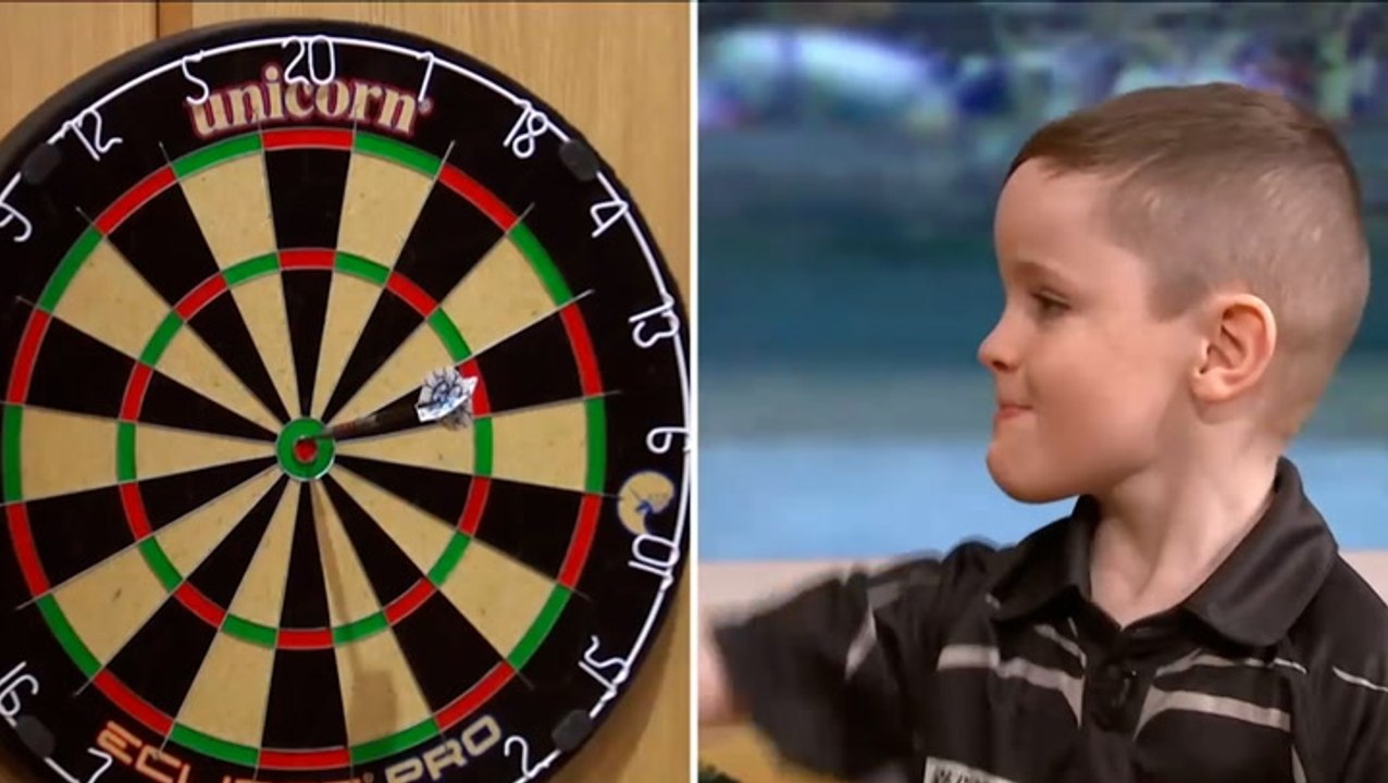 Six-year-old Luke Littler darts hopeful hits bullseye live on This Morning