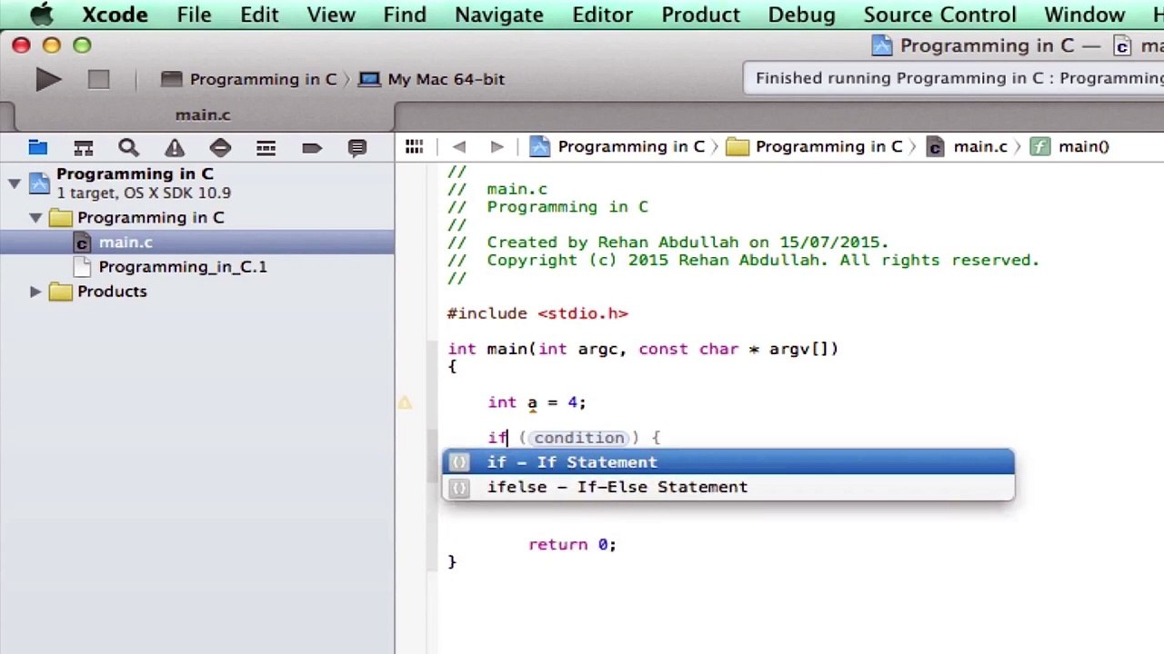 PROGRAMMING IN C / Xcode || Tutorial 8 - The If Statement