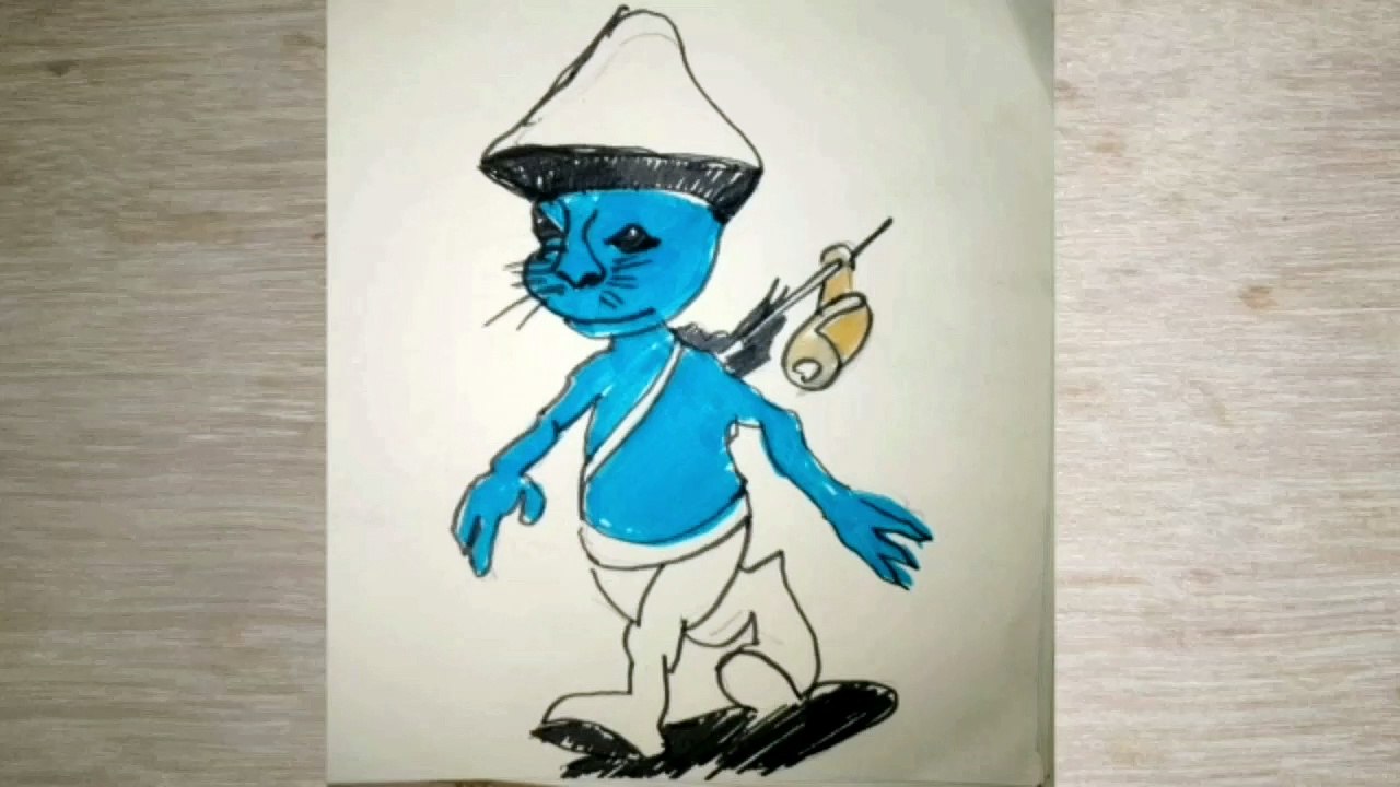 Drawing Smurf cat step by step