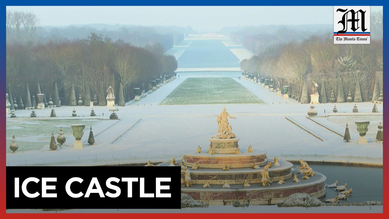 Versailles Palace gardens blanketed in snow