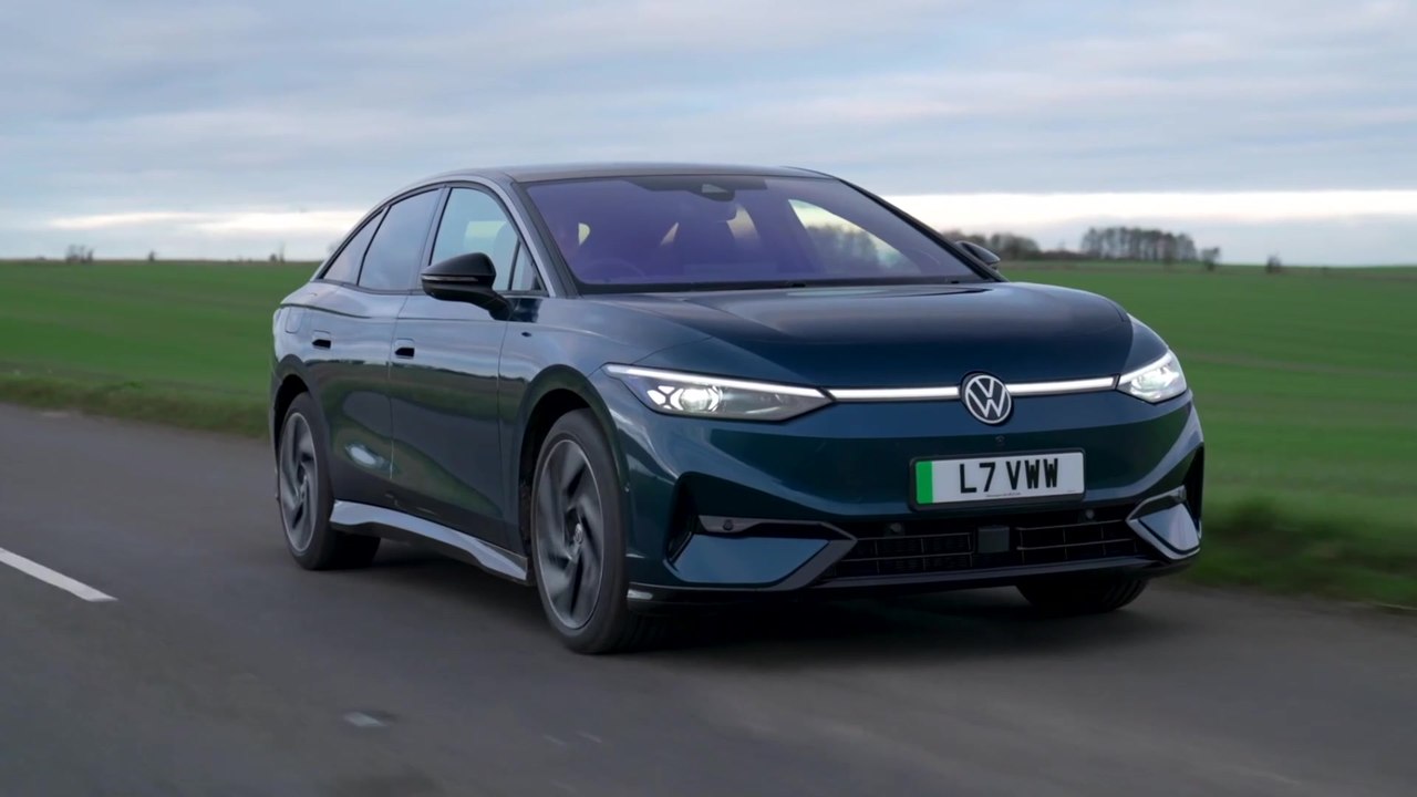 The Volkswagen ID.7 in Dark Blue Driving Video