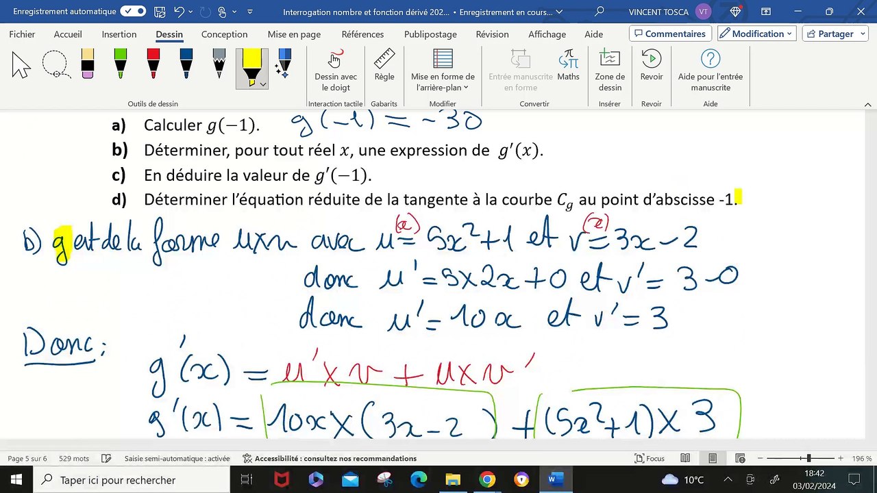 Correction - Interrogation fonction dérivée- 1ère spé