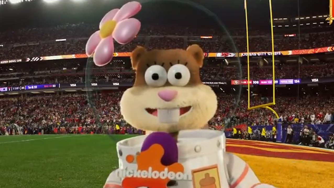 SpongeBob’s Sandy Cheeks reports from Super Bowl sideline on Nickelodeon’s NFL broadcast